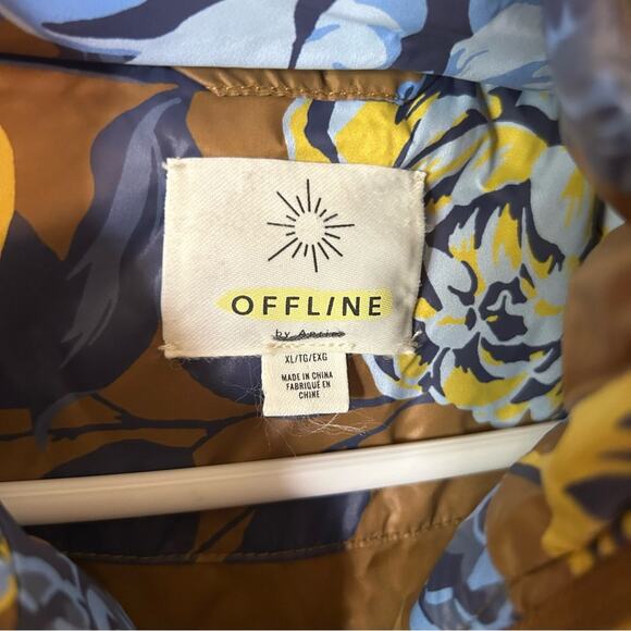 Aerie Offline Puffer Vest Floral Print Detachable Hood Faux Fur Trim Size XL - Picture 5 of 9